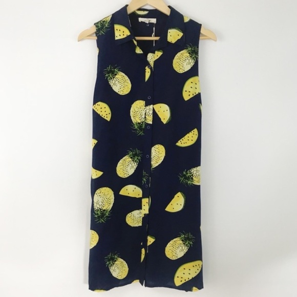 entro Dresses & Skirts - Entro Blue Tropical Pineapple Dress Sz Large 12 14